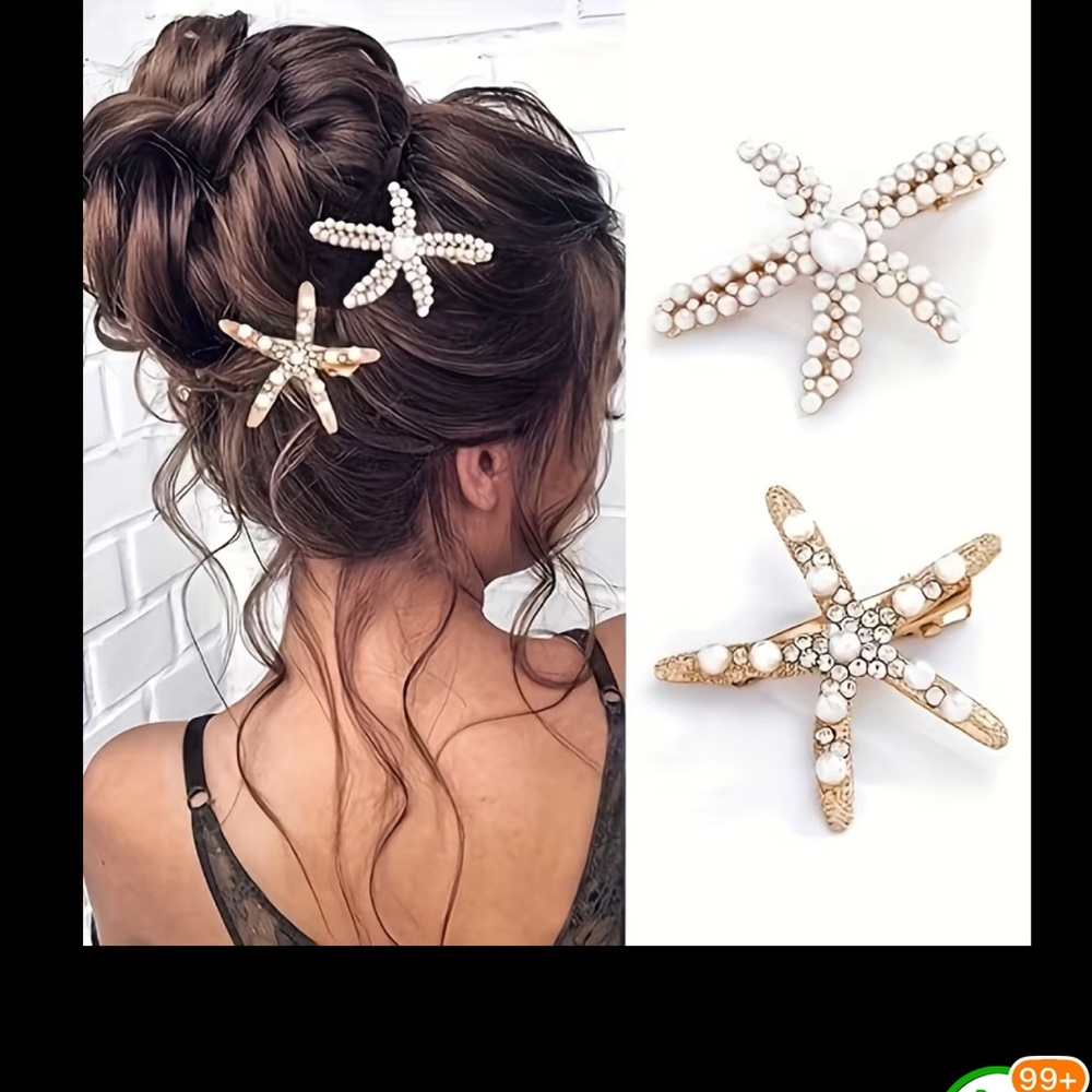 ⚪️🌟⚪️ STARFISH HAIR CLIPS (2) WITH PEARLS & RHINESTONES❗️⚪️🌟⚪️ - Picture 3 of 8